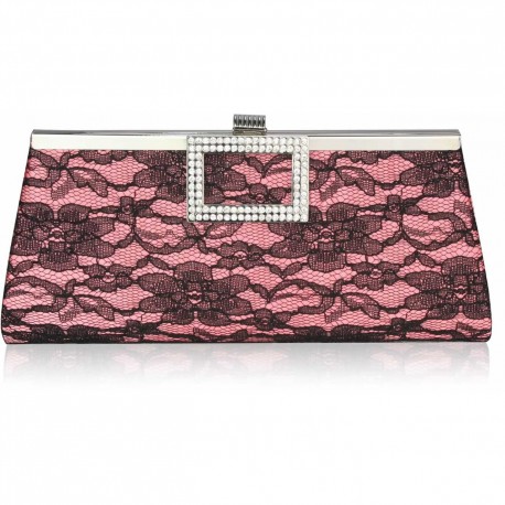 Pink Elegant Floral Satin Lace Clutch Bag