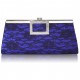 Blue Elegant Floral Satin Lace Clutch Bag
