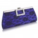 Blue Elegant Floral Satin Lace Clutch Bag