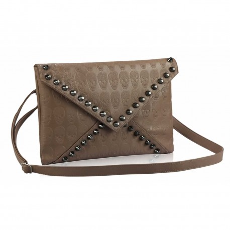 Nude Skull Flapover Clutch Purse